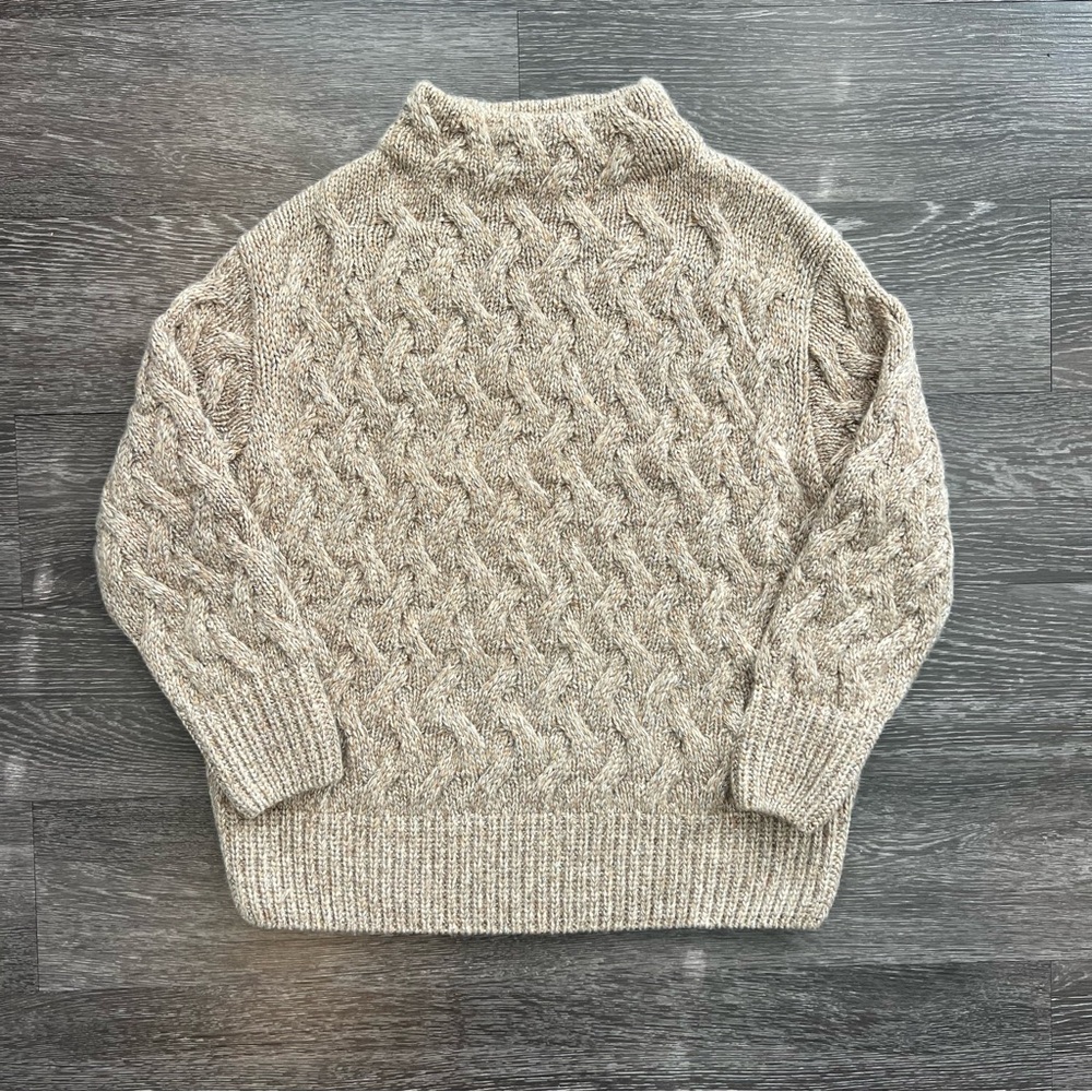 Lafayette 148 New York Shimmering Oatmeal Cable Knit Sweater